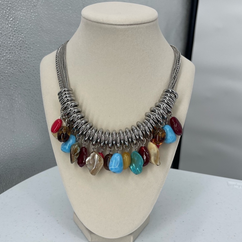 New York & Co. Heavy Silver Tone Chunky Multi-Color Stones & Art Glass